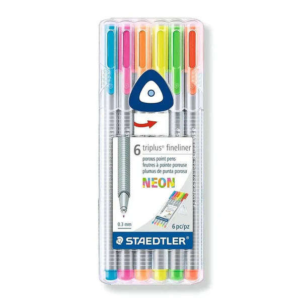 Pochette 6 Stylos triplus Fineliner - Couleur fluo
