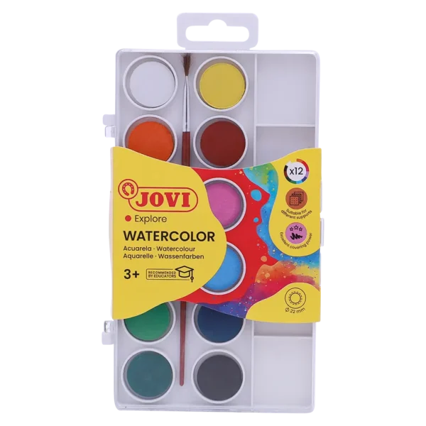 Aquarelle Pastilles JOVI Avec Pinceau - Couleurs Assortis